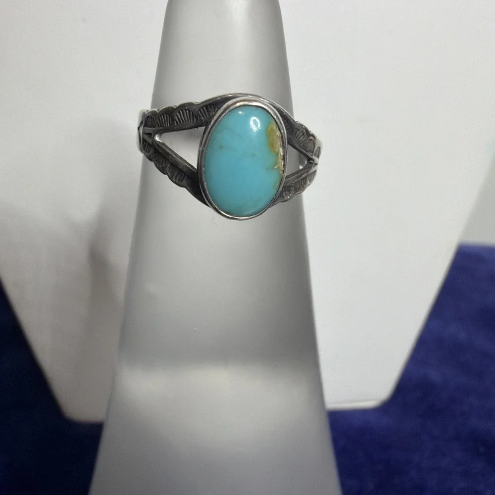 Navajo Ring Sterling 925 Kingman Turquoise Sz7 Native American  2.3g